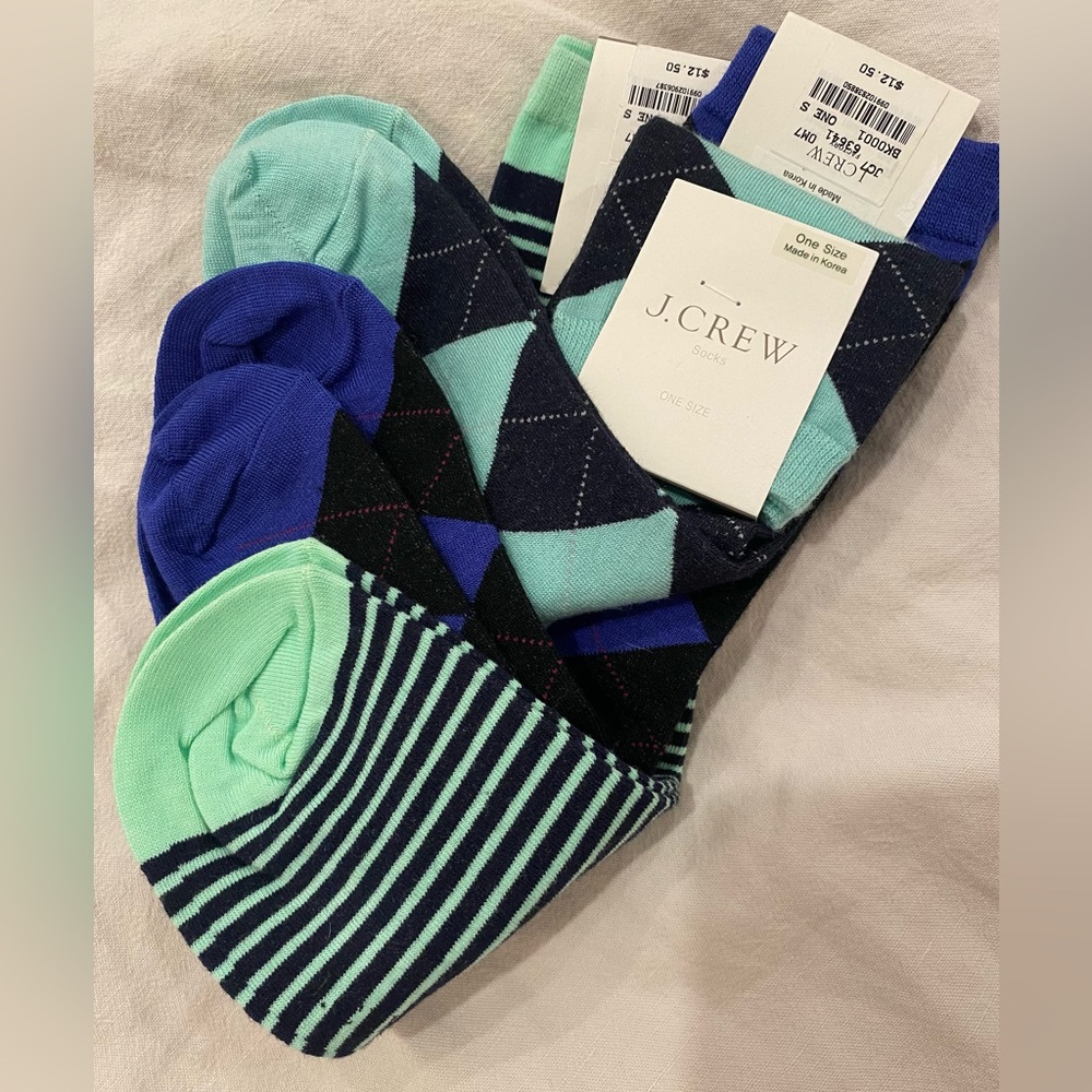 Set of 4 J. Crew Green, Blue, & Purple Socks